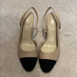 Marc Fisher Tan and Black Slingback Heels